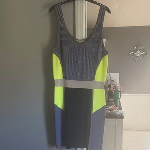 Gianni Bini Neon Yellow and Gray Colorblock Bodycon Dress